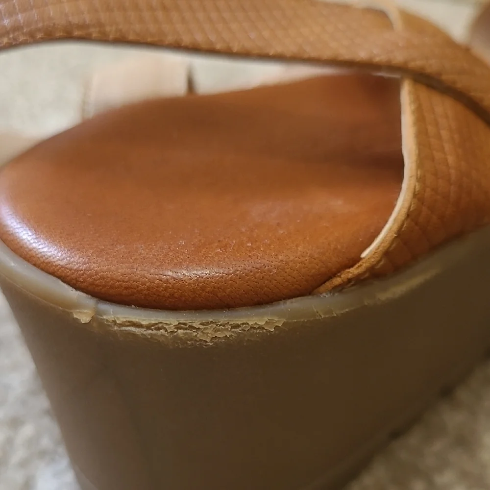 Fratelli Robinson Brown Leather Wedge Sandals, Made in Greece, Size 39 (8 1/2)